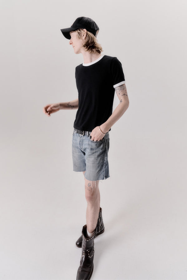 T1066 Star Ringer T-Shirt - Black/White